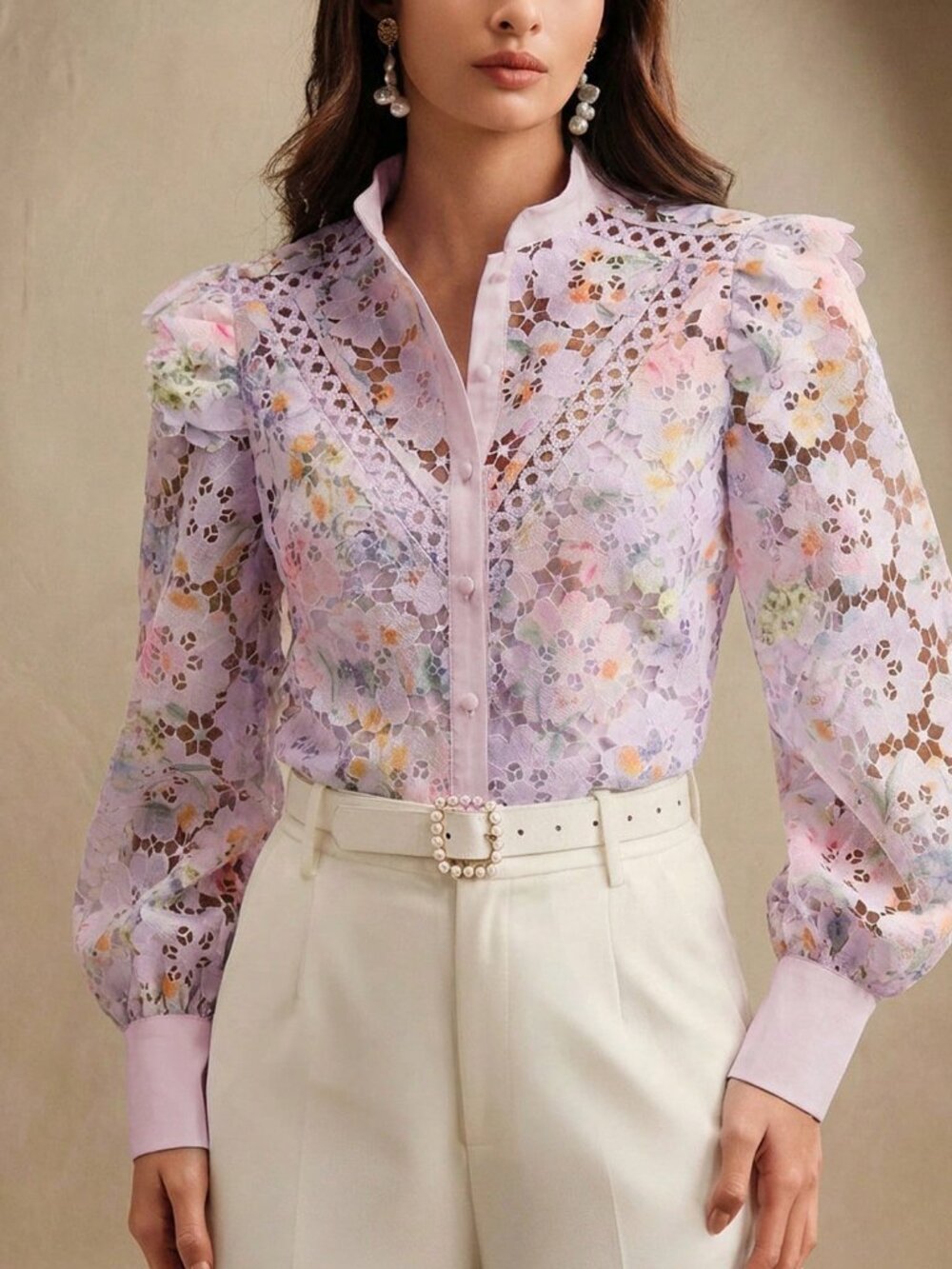 Purple Elegant Women's floral embroidered blouse - Picture 4 of 7